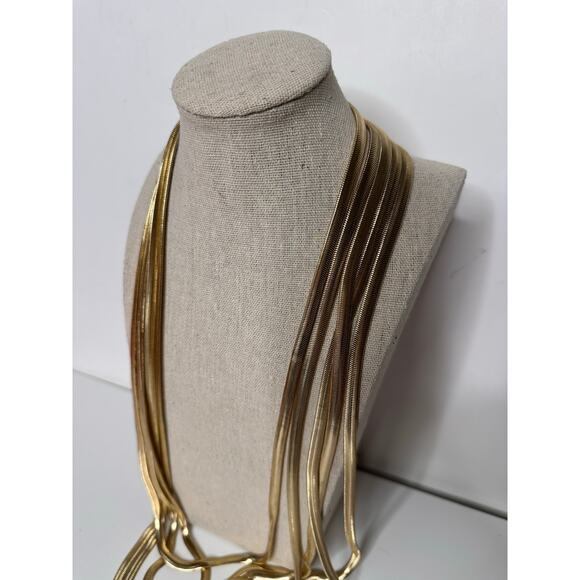 OPC Gold Tone Chain Necklace Snake 5 Strand Layered Magnetic Closure Long - Picture 2 of 7